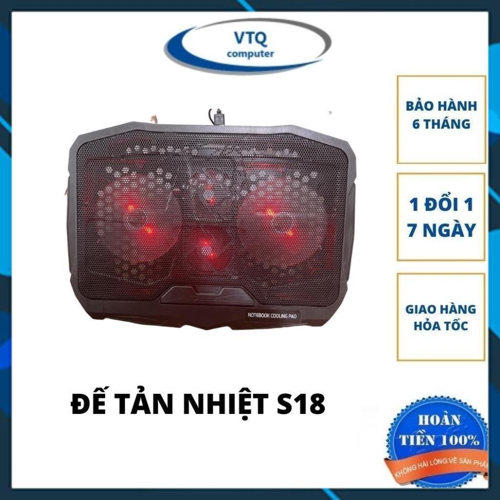 Đế tản nhiệt laptop, Đế tản nhiệt S18 COOLER 4 quạt mạnh mẽ, ổn định, chống ồn, dòng cao cấp cho game thủ