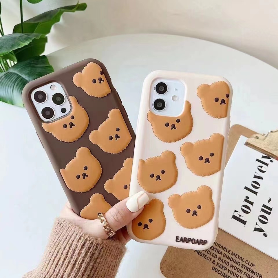 Ốp Điện Thoại Silicon Họa Tiết Gấu Nâu Dễ Thương Chống Sốc Cho iPhone 13 12 11 Pro Max XR XS Max X
