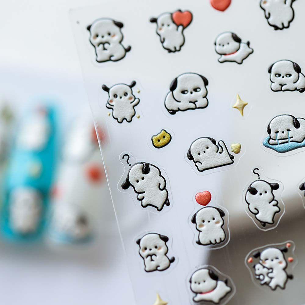 OCEANMAP Miếng Dán Trang Trí Móng Tay 5D Tự Dính Họa Tiết Chú Chó Trắng Đáng Yêu