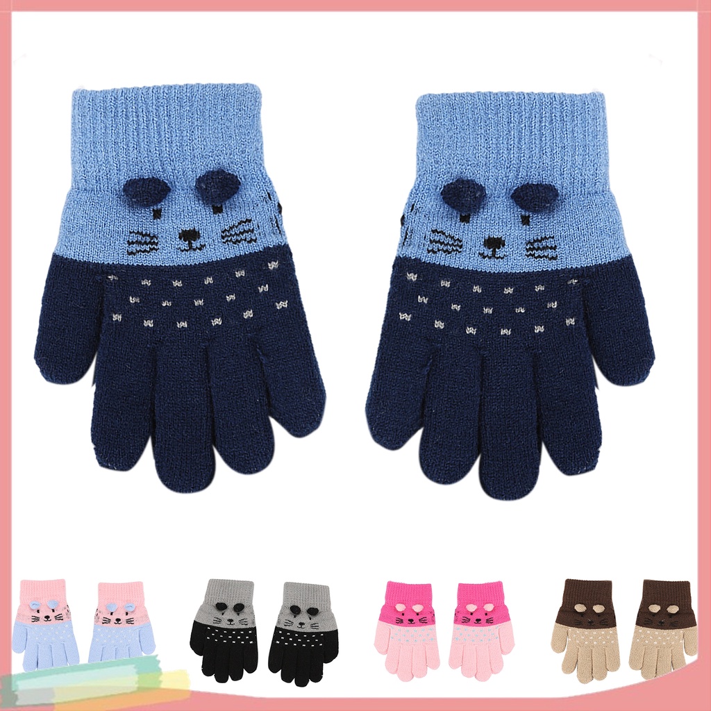 1 Đôi Găng Tay Dệt Kim Họa Tiết Hoạt Hình Dễ Thương Cho Bé