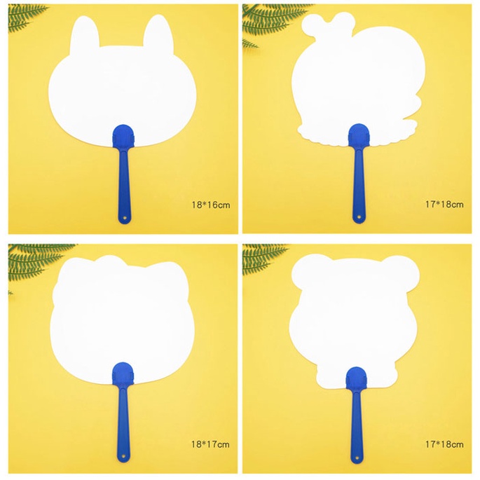 Quạt giấy trơn nhiều hình ngộ nghĩnh bé tự do sáng tạo vẽ, tô màu