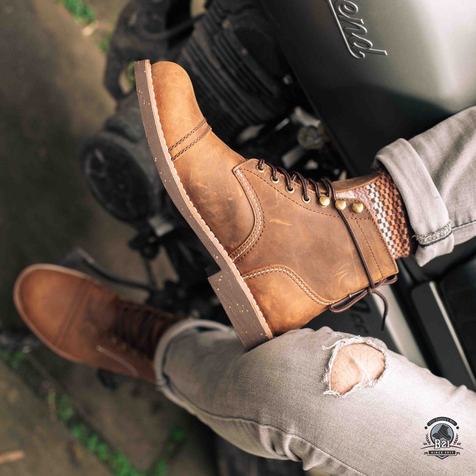 Giày Boot Nam Tăng Chiều Cao Da Bò Sáp Crazy Horse IRON RANGER Đế Nitrile Vintage Retro Style Bụi Bặm - B21 Shoemaker