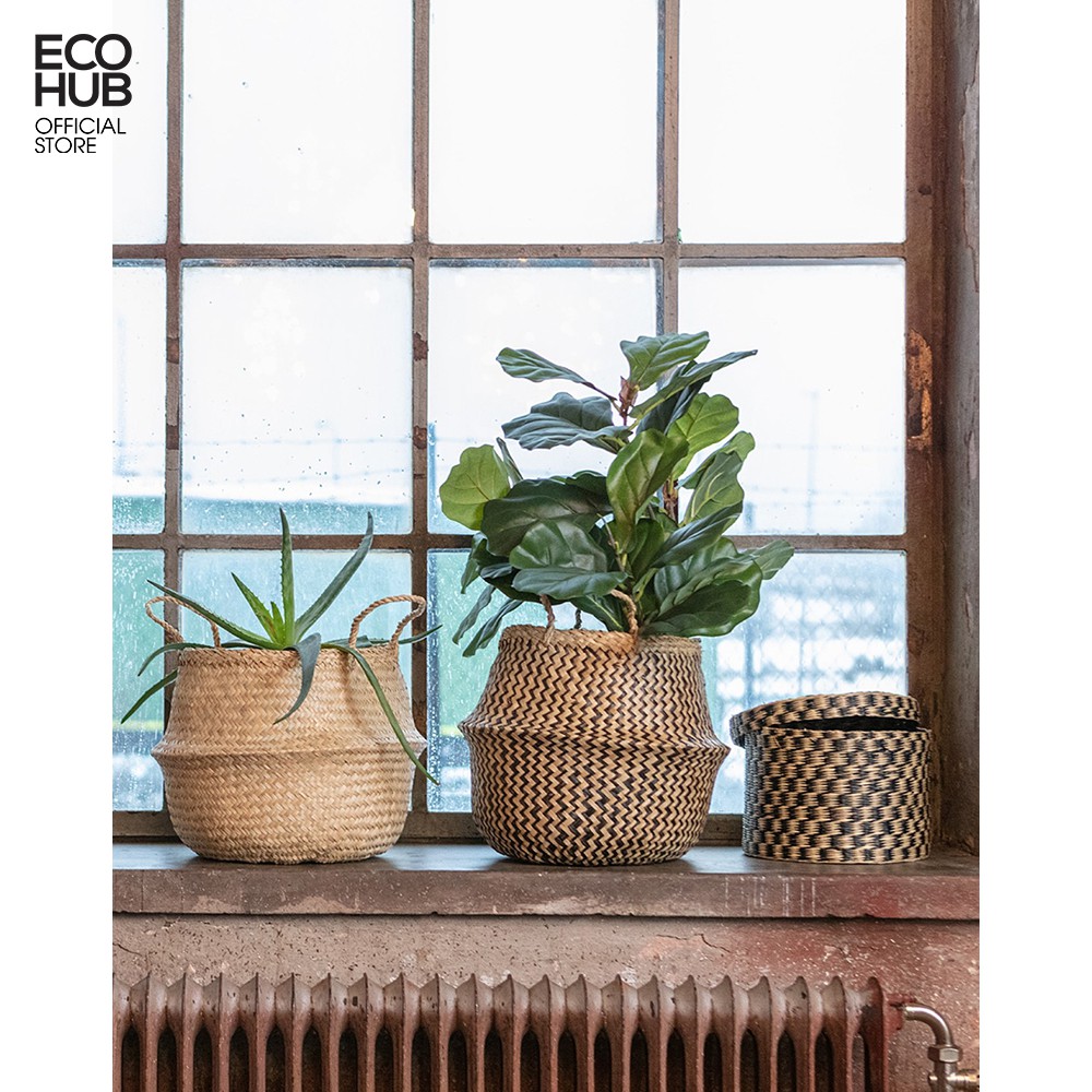 Giỏ cói ECOHUB Trồng cây / Đựng quần áo / Trang trí (Nhiều Size: 20-40cm) | EH028