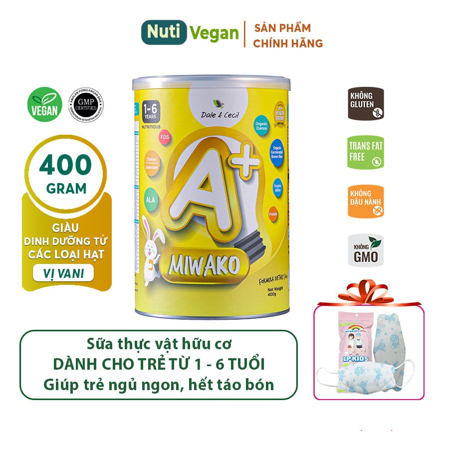 Sữa Hạt Miwako A+ Hộp 400g Vị Vani Nhập Khẩu Malaysia, Sữa Miwako Cải Thiện Ngôn Ngữ &amp; Hệ Tiêu Hóa Cho Bé - nutivegan