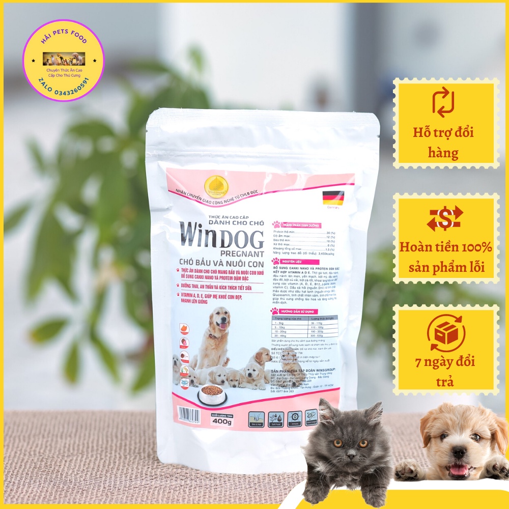 Thức Ăn Cho Chó Bầu Và Nuôi Con Cao Cấp Dạng Hạt 400g Windog Sản Xuất Theo Dây Chuyền Công Nghệ Đức Windog