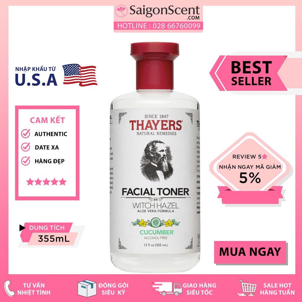 Nước Hoa Hồng Thayers Không Cồn Cucumber Witch Hazel Toner 355ml