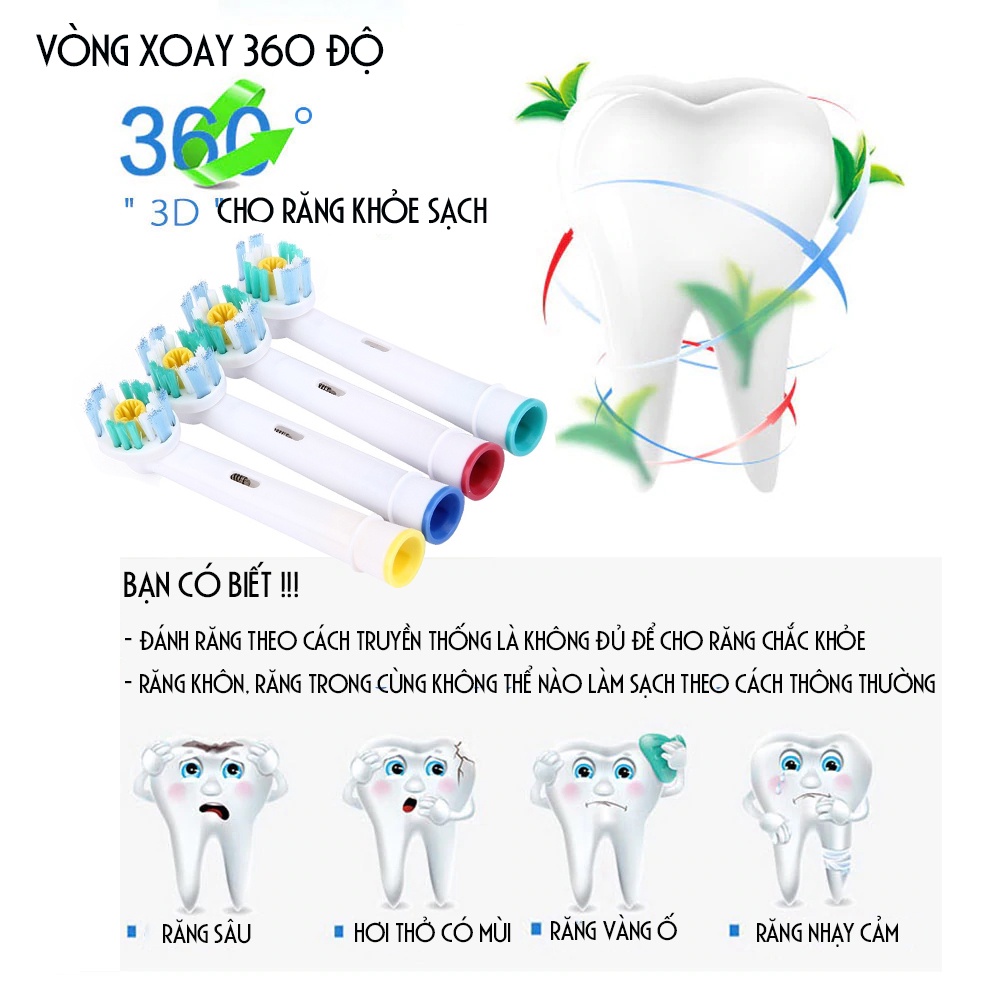 Cho máy Oral B, EB-18A Pro White 3D set (4 chiếc/vỉ), Bộ 4 đầu bàn chải đánh răng điện Minh House