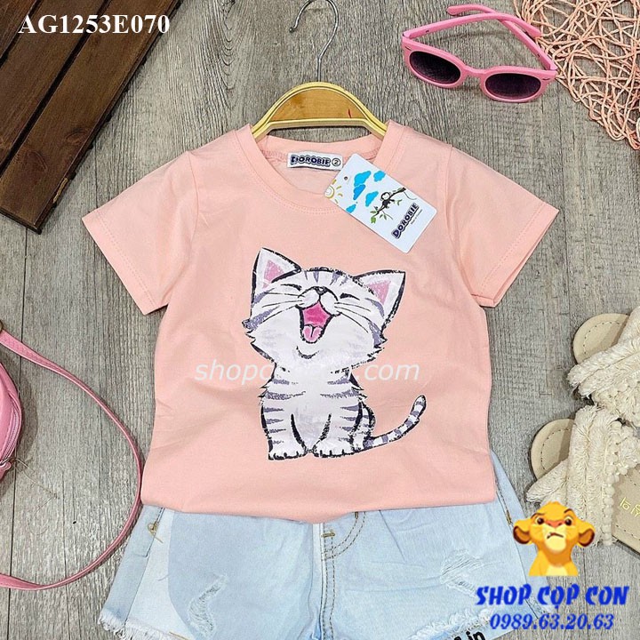 Áo thun hình mèo cho bé gái từ 22kg dến 32kg