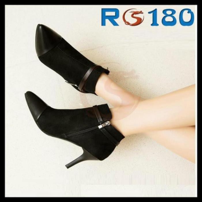 [Sale 3/3]Giày boot nữ cổ thấp 7cm da lộn hai màu đen xám hàng hiệu rosata ro180 [Sẵn Hàng] . ⋆