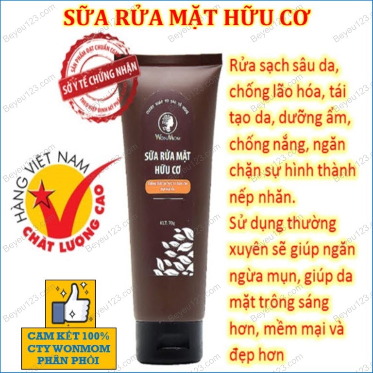 Sữa rửa mặt hữu cơ chống lão hóa, dưỡng ẩm 70gram - Wonmom (Việt Nam)