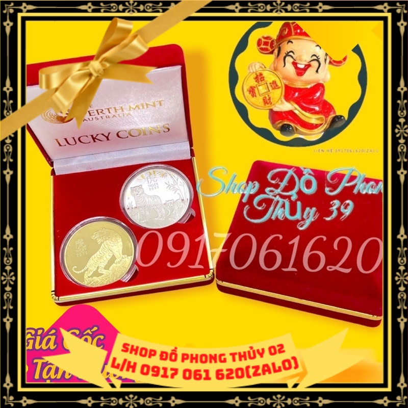 Cặp Xu Lưu Niệm Hình Con Hổ - Cọp (Úc) Kèm Hộp Nhung Sang Trọng Thích Hợp làm Quà Tặng Quà Biếu Trong Tết 2022 Nhâm Dần