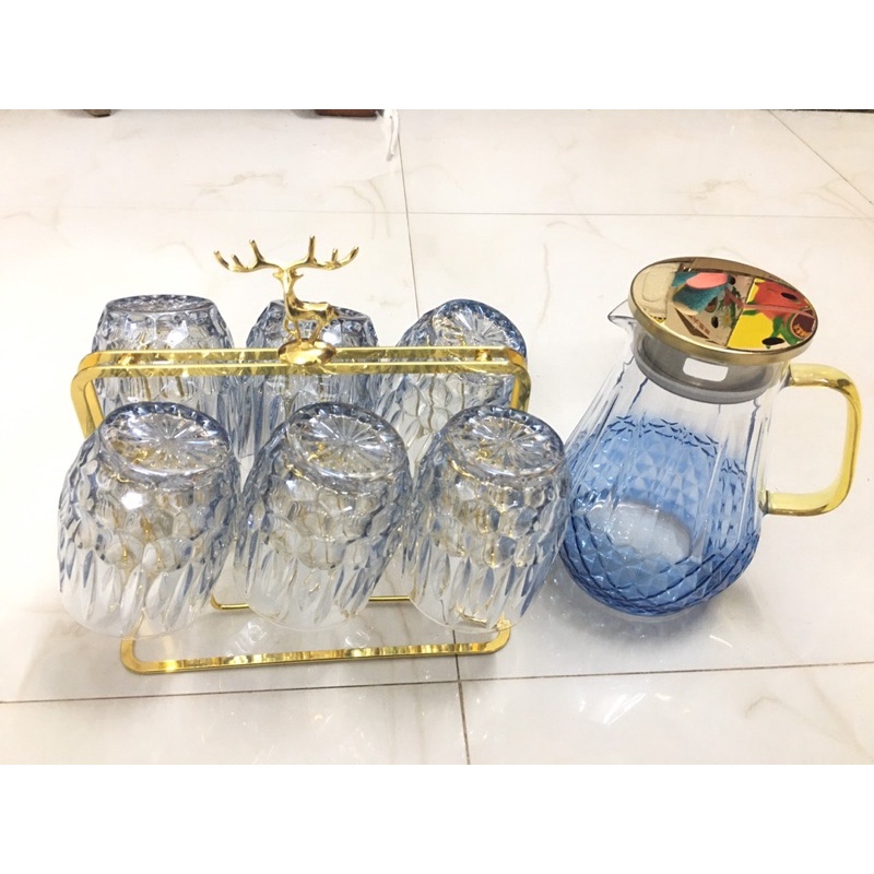 Bộ 6 cốc ong xanh kèm bình và giá úp đầu hươu 🌸🌸🌸