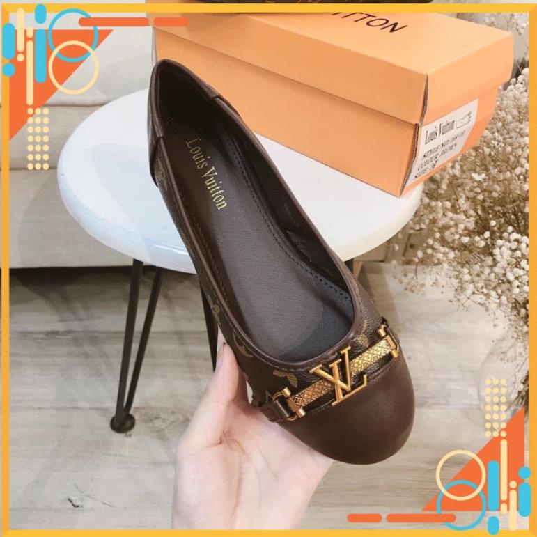 Giày búp bê, Bệt LV hoa tag vàng fullbox + bill + túi giấy size 35-38