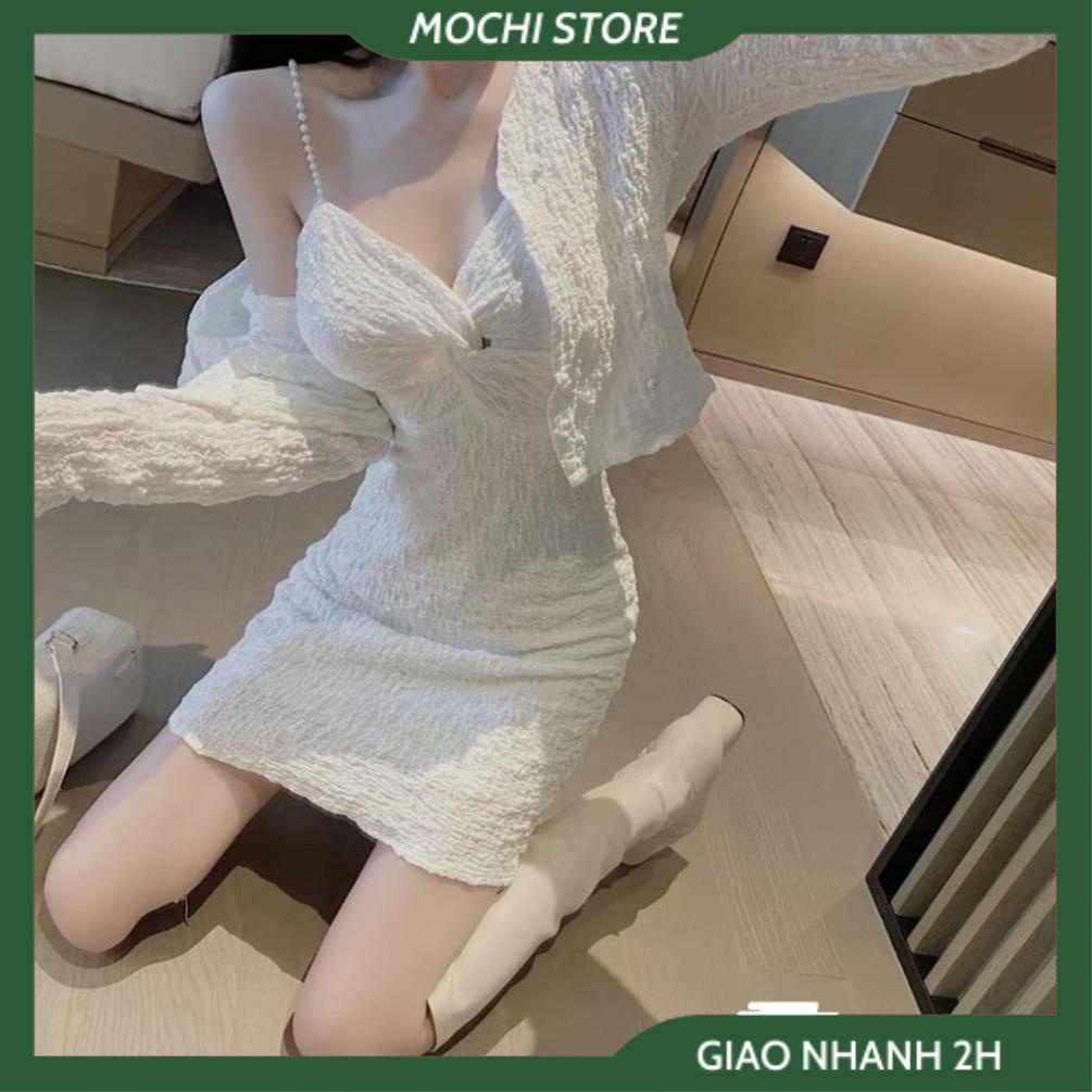 Set Váy Nữ, Set 2 Món Đầm 2 Dây Xoắn Ngực Kèm Áo Khoát Cadigan Chất Thun Xốp Cao Cấp Thời Trang Cho Bạn Nữ, Gợi Cảm Quyế | BigBuy360 - bigbuy360.vn