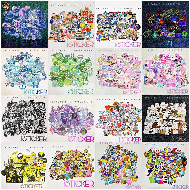 [Set 50 ~ 100 c&aacute;i] STICKER PVC chống thấm cao cấp h&igrave;nh d&aacute;n chủ đề AMONG US, MARVEL, NEON B&Oacute;NG, SIMPSON, GẤU WBB...
