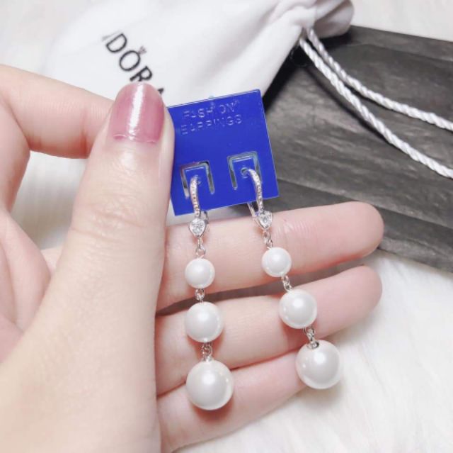 Bông tai bạc Van Jewelry V10432 Bông treo Ngọc trai nhân tạo nhiều hạt