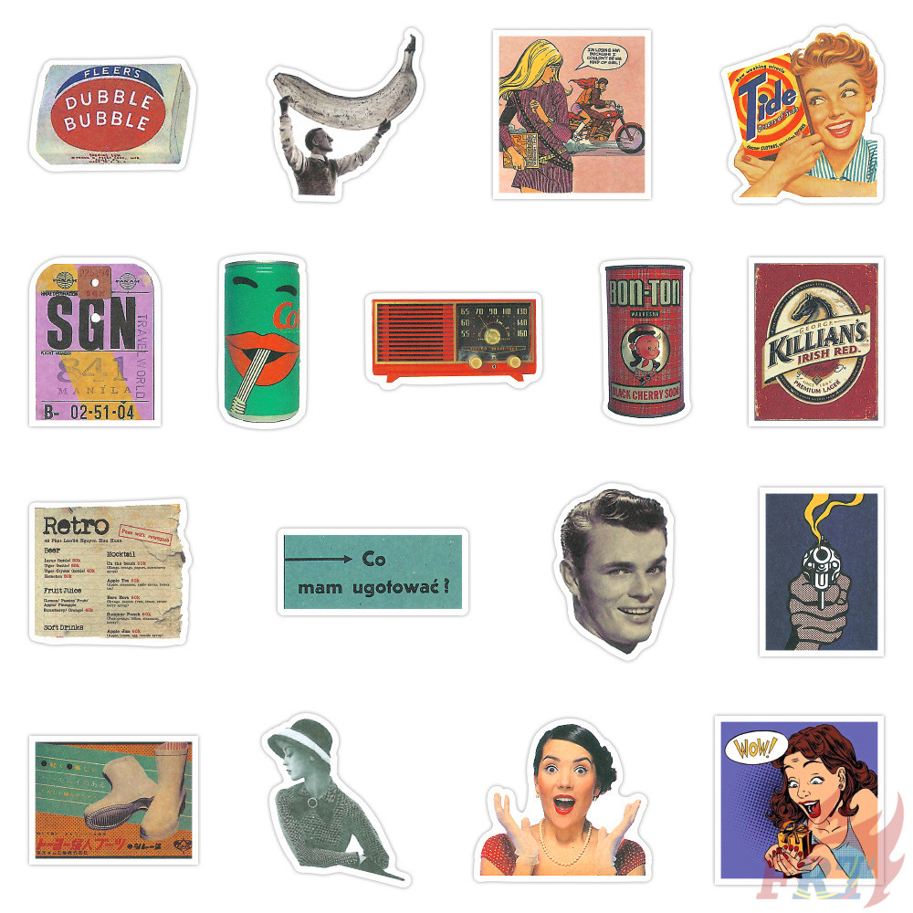 ❉ Ancient Fantastic Memory - Retro Posters Junk Journal Series 01 Stickers ❉ 50Pcs/Set DIY Fashion Mixed Doodle Decals Stickers
