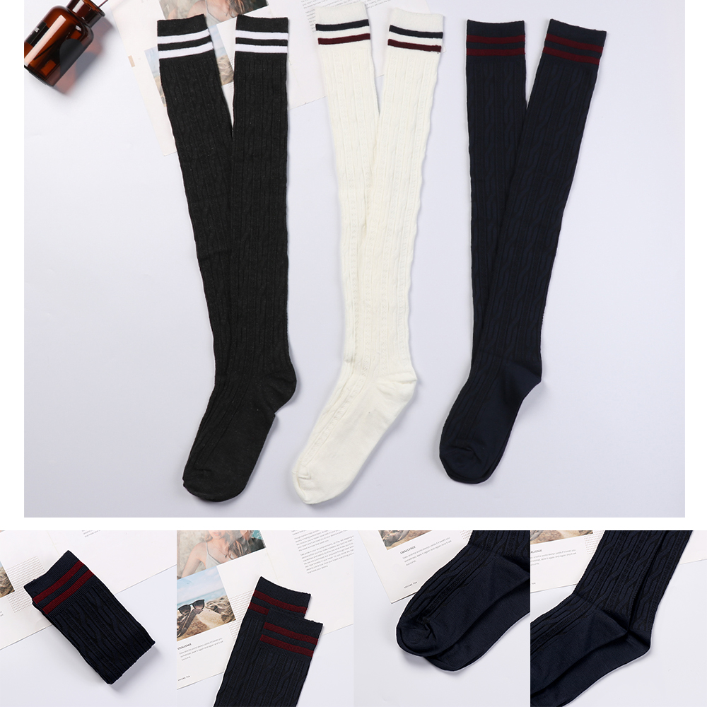 Tất Cotton Dài Qua Gối Kẻ Sọc Nhiều Màu Thời Trang