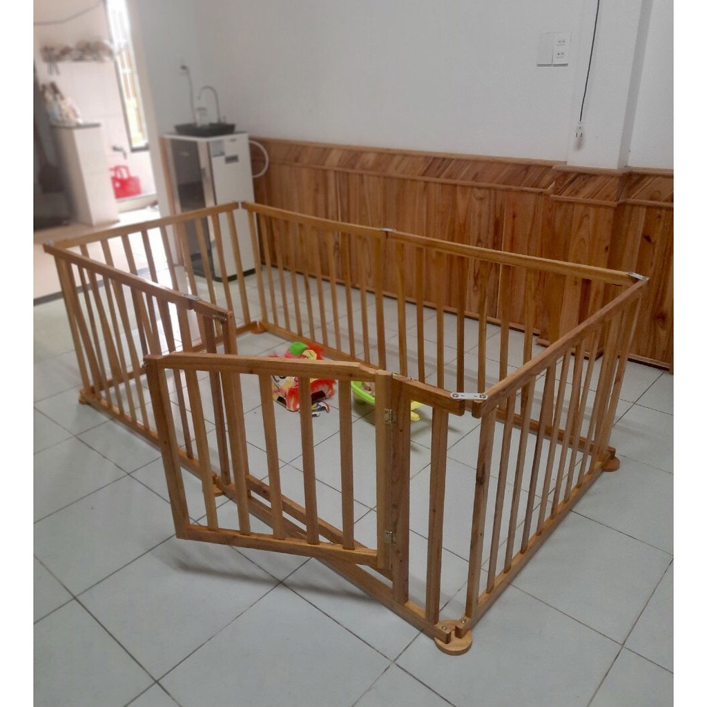 Quây cũi cho bé 3D 5D OmiLux Dài 1m, Cao 70cm - Rào chắn bé bằng gỗ cứng chắc,an toàn cho bé yêu - Full Phụ kiện