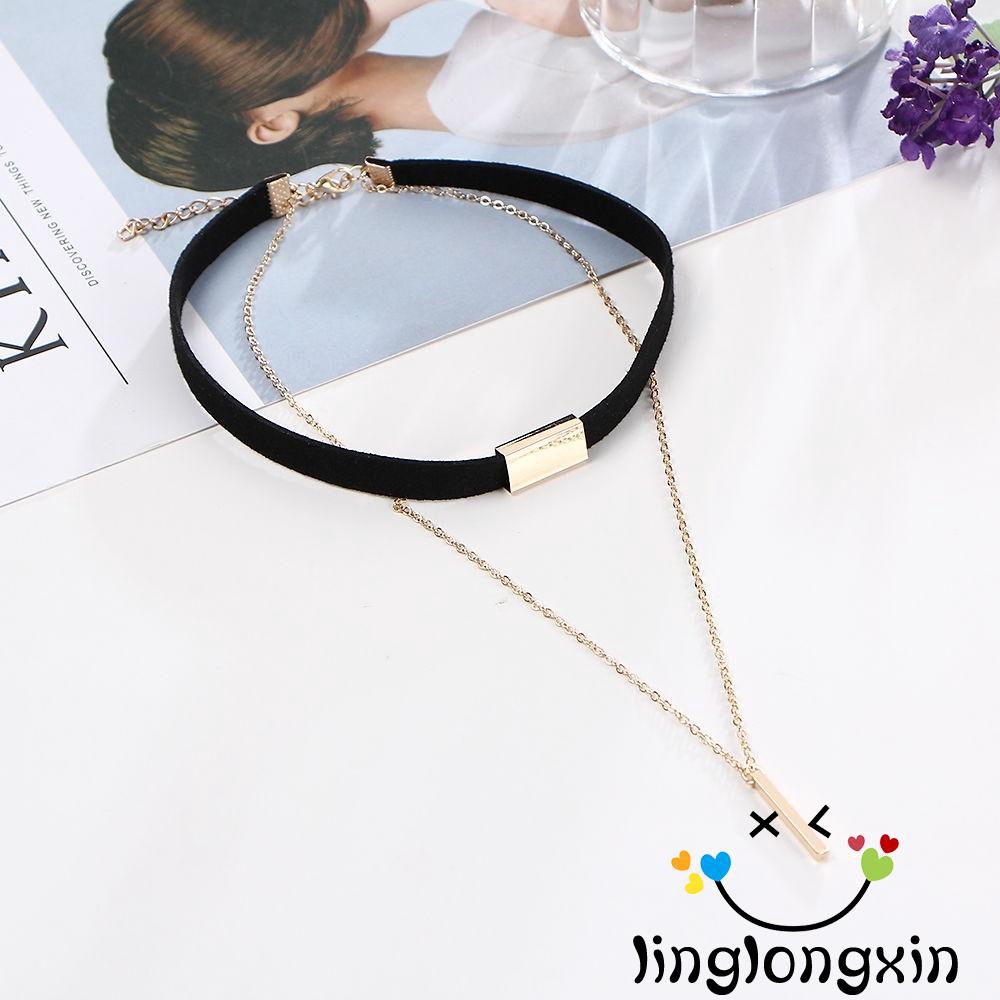 Vòng cổ choker 2 lớp nhung mạ vàng thời trang cho nữ