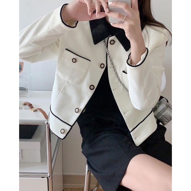 Áo khoác phối cổ sơ mi, viền áo nổi bật (có ảnh thật) | BigBuy360 - bigbuy360.vn