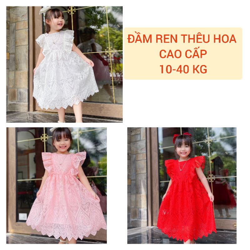 Đầm váy bé gái ren thêu hoa tiểu thư cao cấp haivanco dễ thương mềm mại dưới 10 tuổi thoáng mát đi học đi chơi đều đẹp