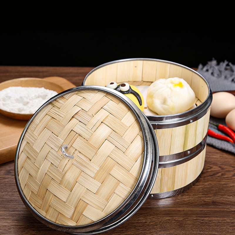 Lồng hấp bánh bao bằng tre có nắp thép không gỉ tiện dụng cho nhà bếp