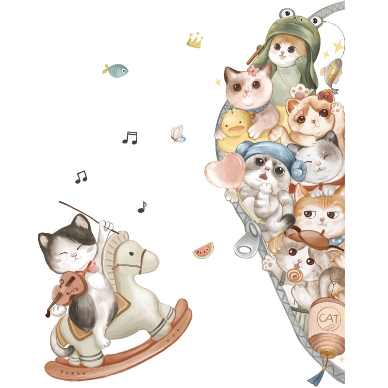 Decal dán tường decor đàn mèo đáng yêu pc Bắc âu trang trí phòng, cửa hàng