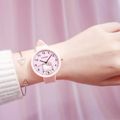 Đồng Hồ Đeo Tay Trang Trí Hình Hello Kitty Dễ Thương Dành Cho Bé Gái