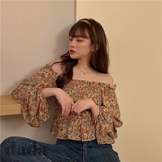 Áo nữ trễ vai hoa nhí cam