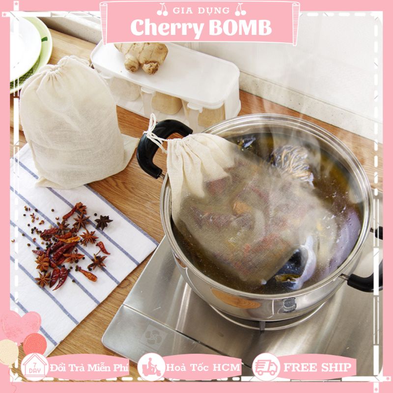 Set 2 Túi Lọc Vải Cotton 100% Không Tẩy Trắng Chuyên Dùng Đun Nấu Trà , Cà Phê Cold Brew , Lọc Gia Vị Nấu Ăn