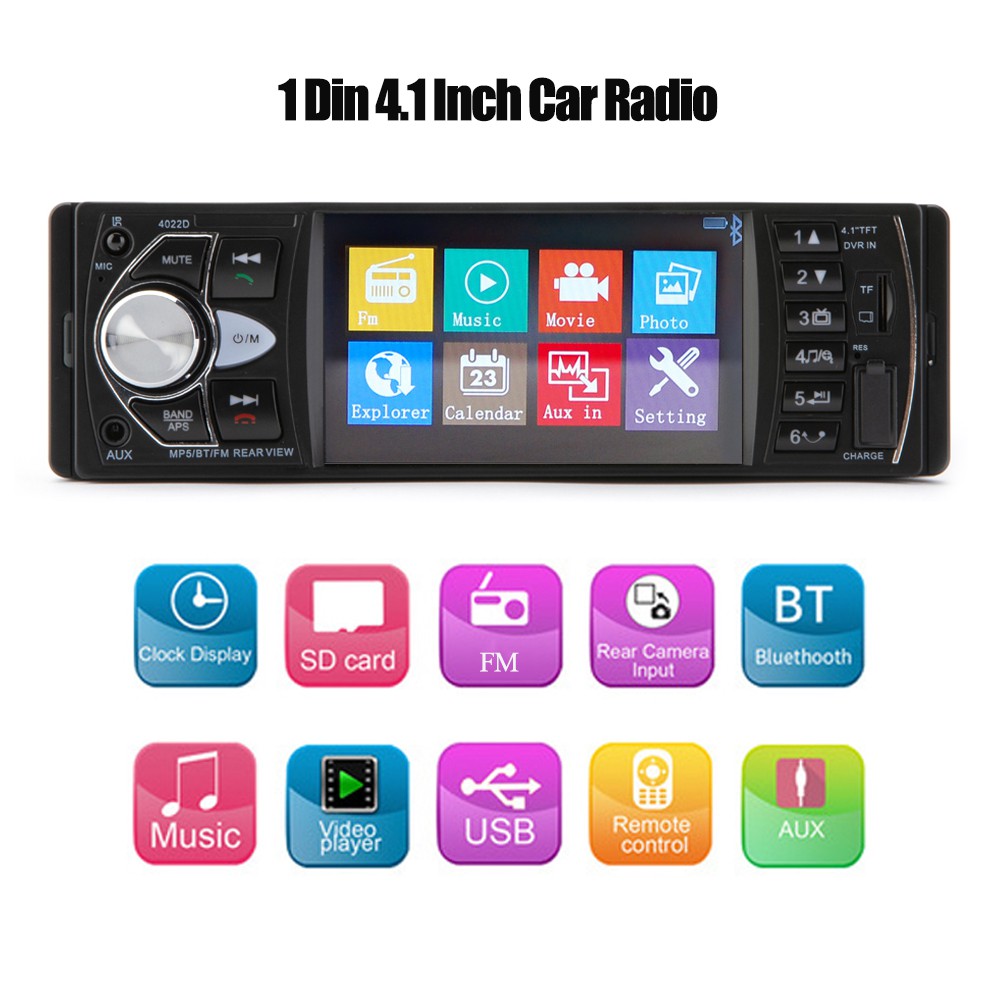 Radio 1 Din Autoradio 4022D Bluetooth 4.1" Hỗ Trợ Camera Sau Cho Xe Hơi