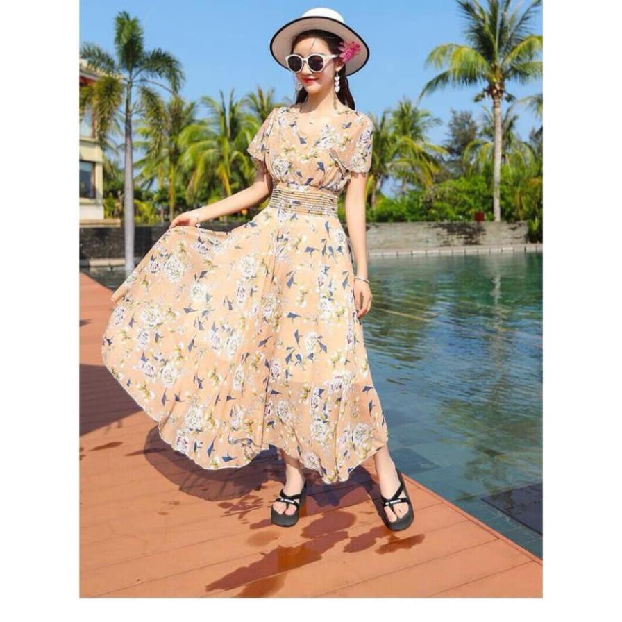 Đầm Maxi Hoa Nhí Dáng Dài Cao Cấp - Váy Xoè Đi Biển 2 Lớp Voan Lụa Nhập Tha Thướt Yêu Kiều new !