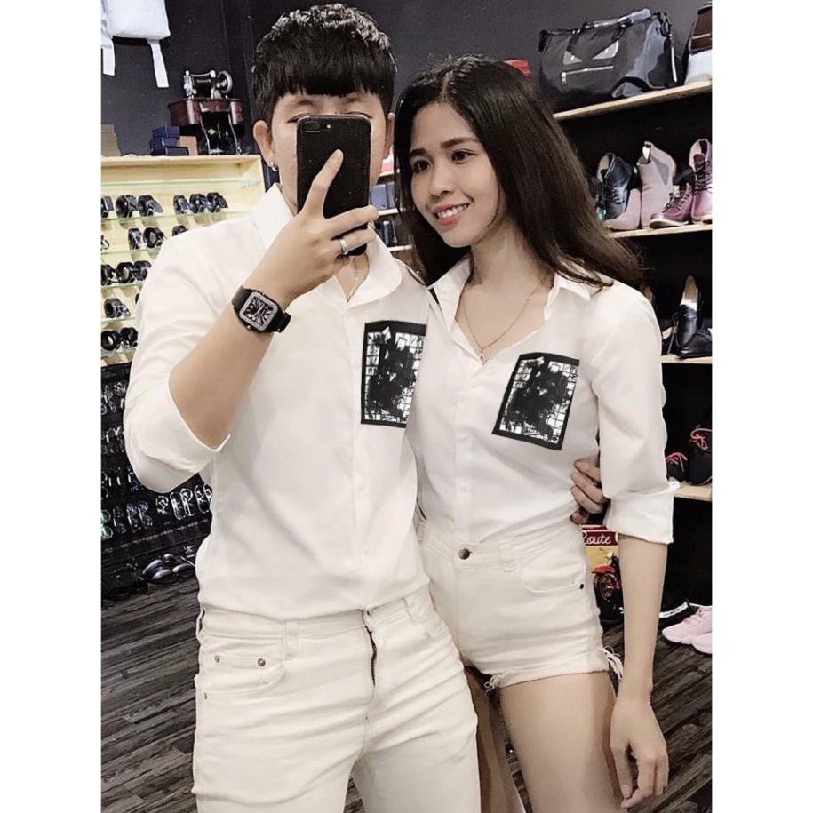 Áo Sơ Mi Nam Nữ Dành Cho Các Cặp Đôi Sơ Mi Couple Dài Tay Hàn Quốc Chuẩn Shop Không Nhăn Cổ Bẻ Dáng Ôm Chống Phai Xù