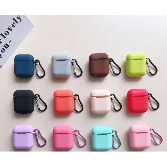 Vỏ Bảo Vệ Hộp Sạc Tai Nghe Không Dây Airpods 1/2/i12 trơn màu, nhiều màu tự chọn, Có Móc Khóa Cực Tiện Lợi/Max