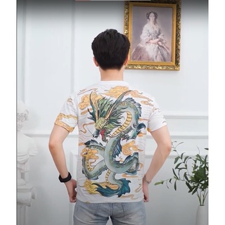 Áo thun in hình 3D rồng trắng