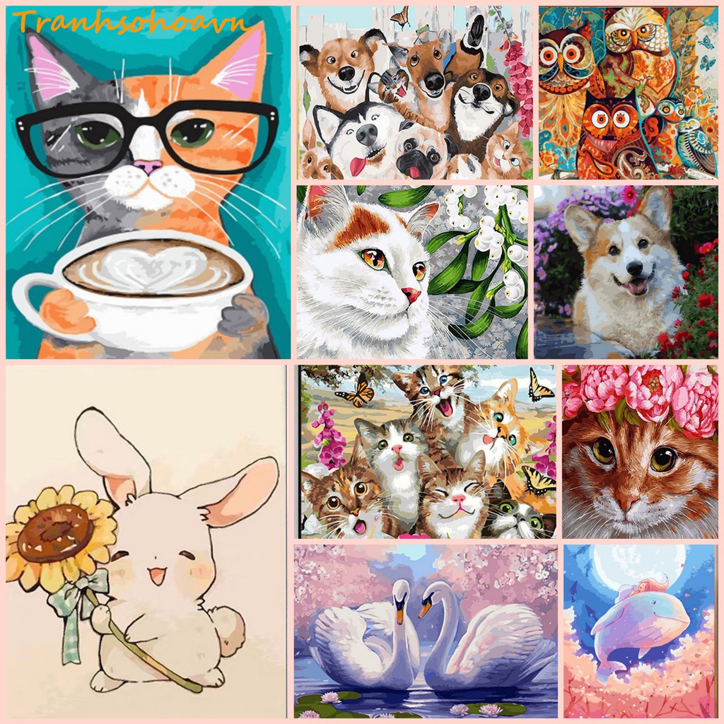 Tranh Số Hóa Tự Tô Màu 💝FREESHIP💝 Tranhsohoavn Động Vật Mới Lạ Siêu Đáng Yêu, Mẫu Mới Hàng Có Sẵn