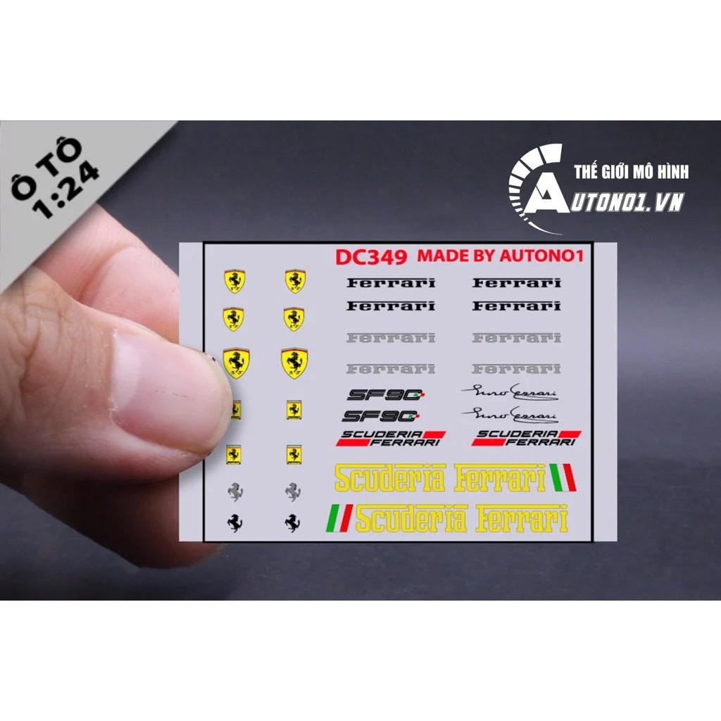 DECAL NƯỚC FERRARI CHO Ô TÔ TỈ LỆ 1:24 AUTONO1 DC349