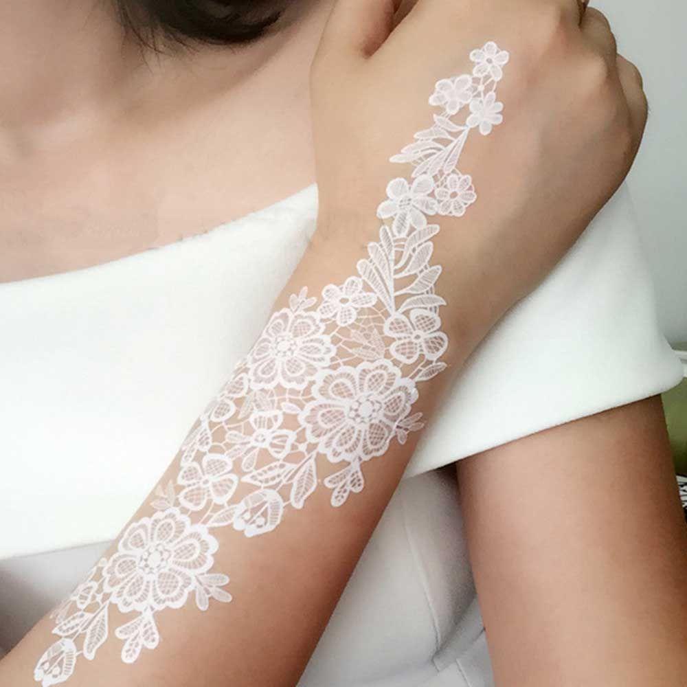Hình Xăm Dán Tạm Thời Họa Tiết Ren Hoa Màu Đen Chống Thấm Nước