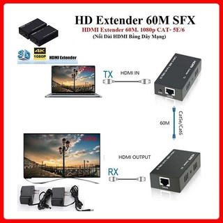 Bộ nối dài HDMI bằng cáp Lan 60m - Chính hãng
