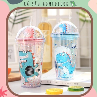 [Mất ống hút] Ly Nước Để Bàn Hình Khủng Long Kim Tuyến Kèm Ống Hút 380ml Quà Tặng Sinh Nhật