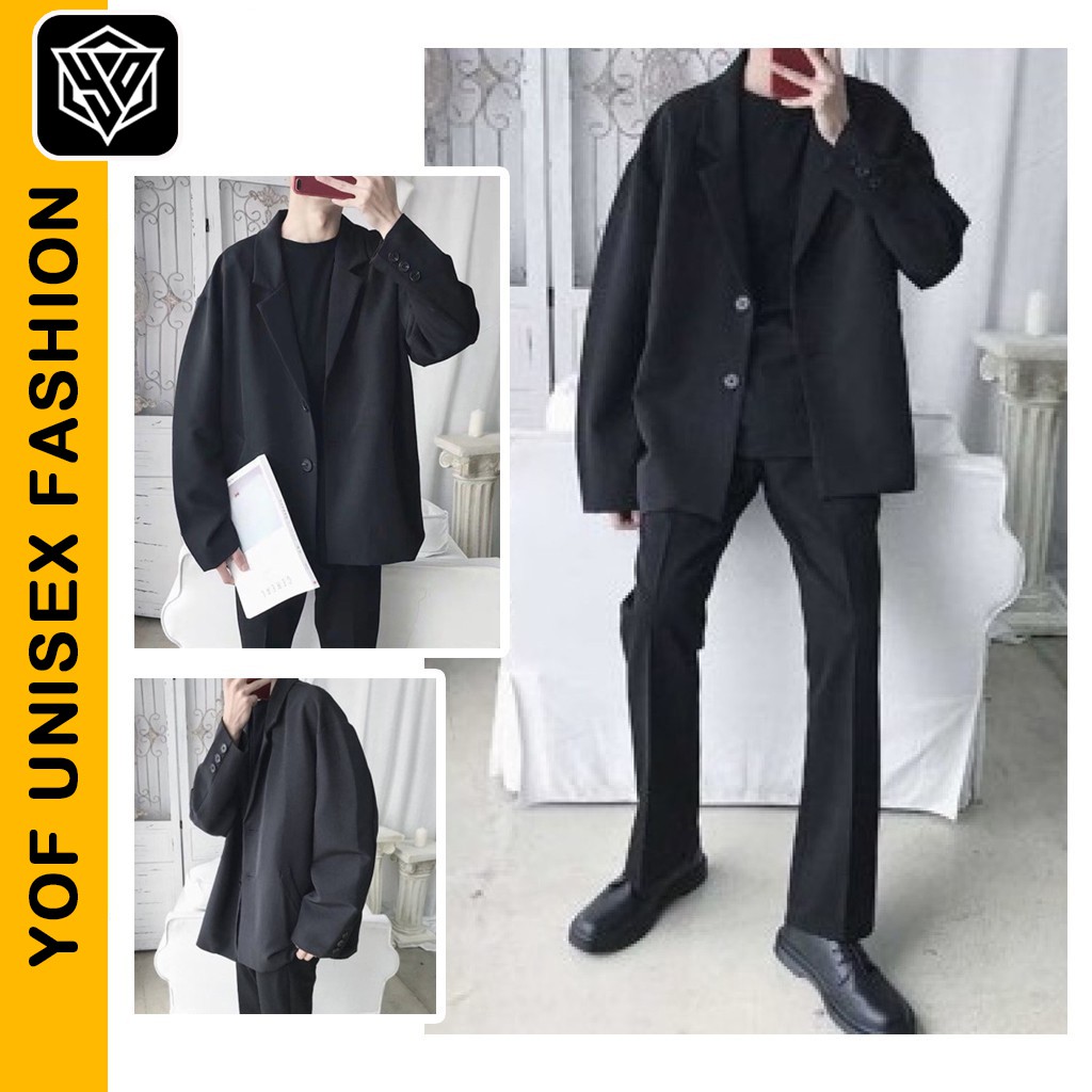 Áo Blazer Nam phong cách Hàn Quốc Form Dáng Rộng Dài Tay Áo Khoác Nam 2 Lớp Thời Trang YOF