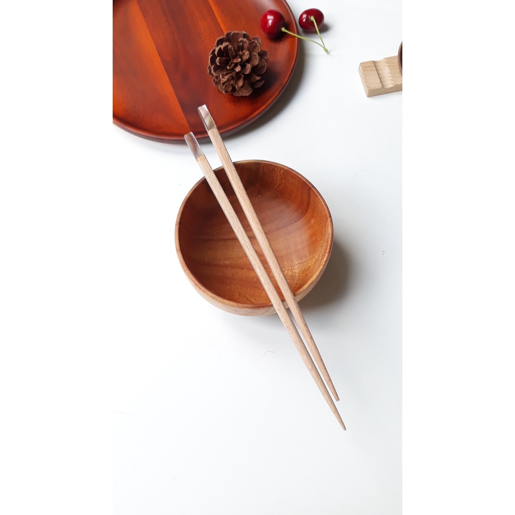 Đũa gỗ beech vuông khảm trai hồng (bộ 5 đôi)