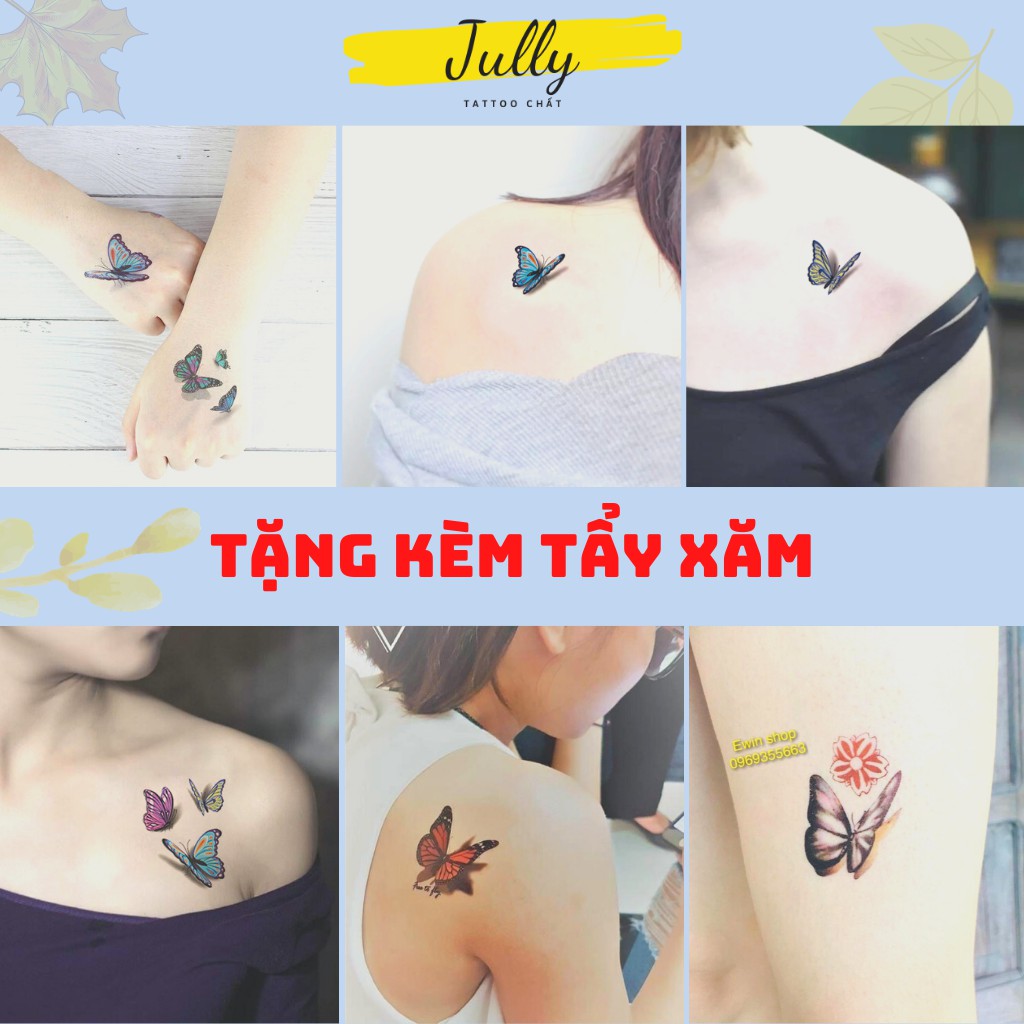 Hình xăm dán xăm tạm tời bướm 3D cho nữ JULLY Tattoo chất, tặng kèm 1 miếng tẩy xăm cho đơn từ 20k