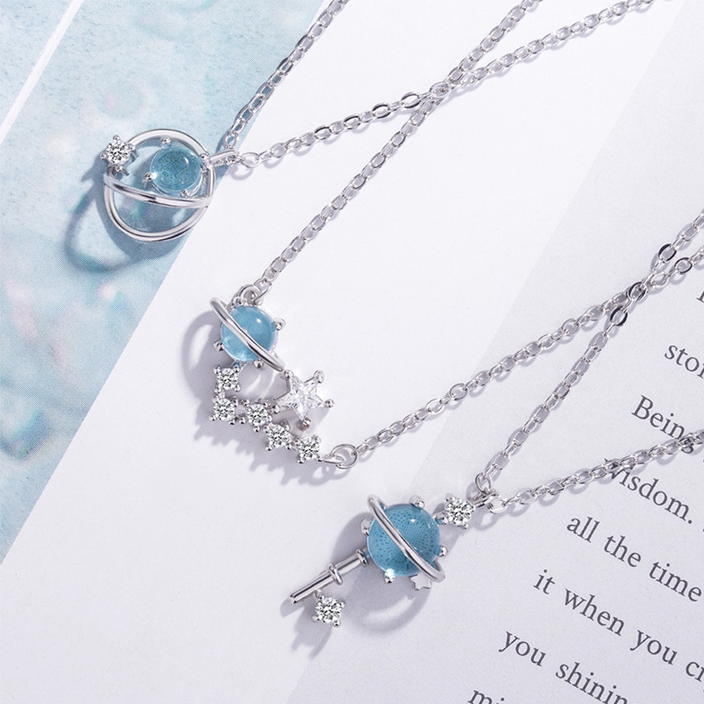 Dây chuyền mặt hình chìa khóa đính đá sapphire phong cách thanh lịch cho nữ