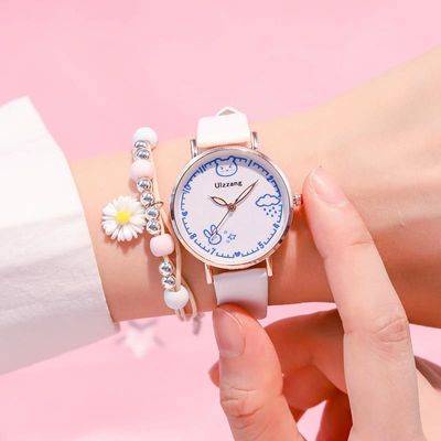 Đồng hồ nữ Doodle Watch Girl Children Sáng tạo Trẻ em vẽ tay Phim hoạt hình Trường tiểu học và trung đầu tiên Phiên bản Hàn Quốc của xu hướng Dễ thương Day Sister Ngày