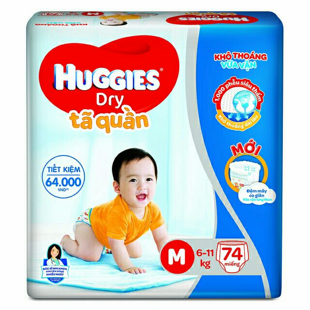 [Nhập TKBFESLUCKY1 giảm 5%] Tã quần cực đại Huggies M74 (mẫu mới đệm mây co giãn )