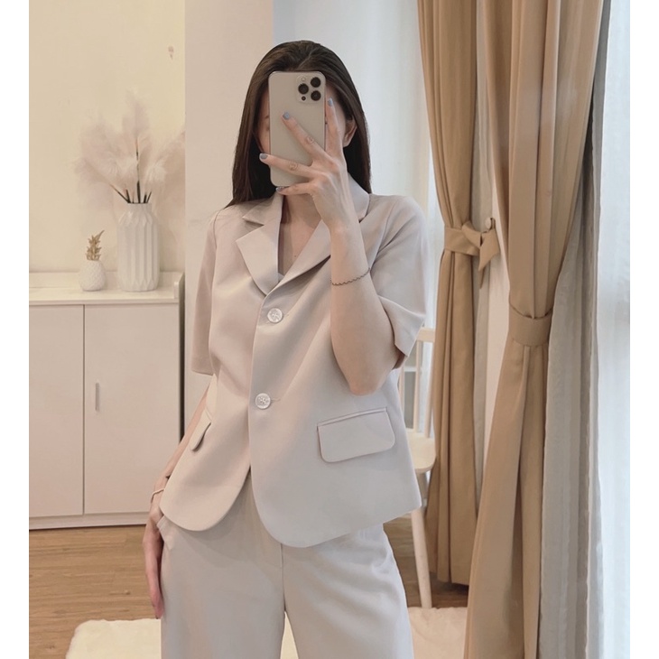 Áo khoác blazer nữ 1 lớp tay ngắn dáng ngắn hàng thiết kế Huien Design form Hàn Quốc thời trang thanh lịch trẻ trung | BigBuy360 - bigbuy360.vn