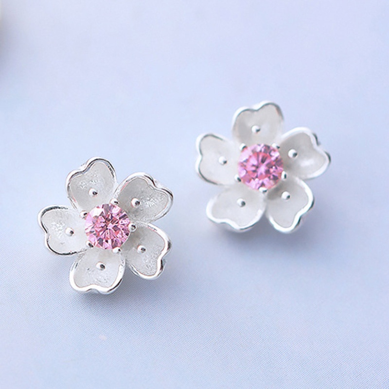 Khuyên Tai Hình Hoa Anh Đào Đính Đá Zircon Màu Hồng / Tím