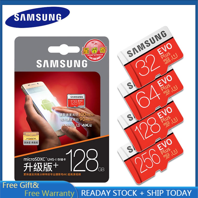 Thẻ Nhớ SAMSUNG EVO + Class 10 Micro SD Dung Lượng 32GB 64GB 128GB 256GB SDHC SDHC SDXC UHS-I TF 100%